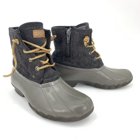 Sperry Other - Sperry Saltwater Duck Boots Grey Black Quilted Upper Zip Girls 2